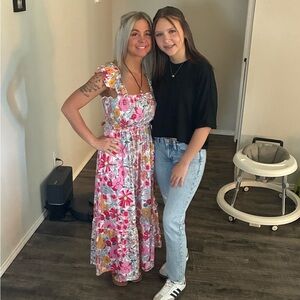 Floral Pink and White Maxi Dress